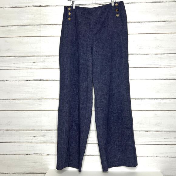 Anne Klein Sailor Pants Wide Leg Navy Blue Size 12 - Picture 1 of 12